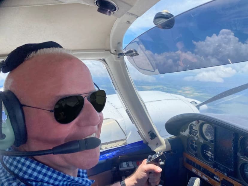 John Lucich in the cockpit